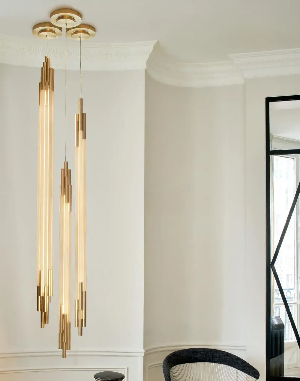 Small Pendant Light - Gold, Opal Glass