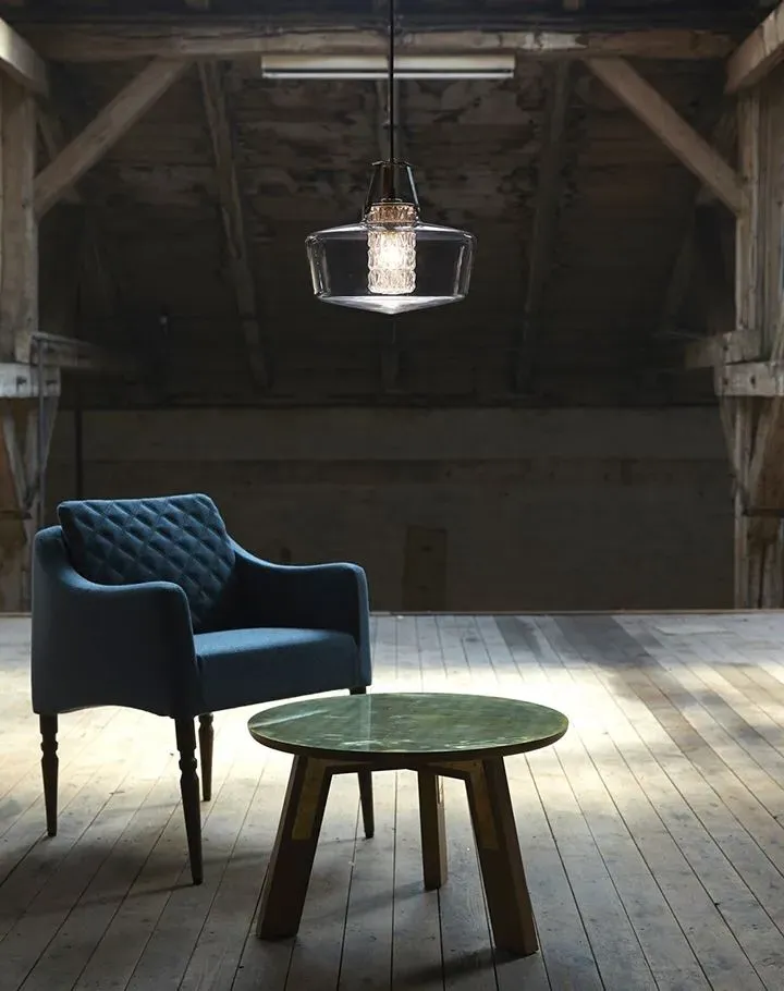 Conical Pendant Light - Black, Leather & Glass