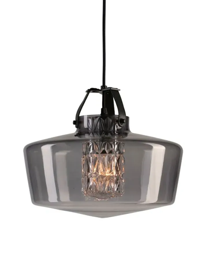 Conical Pendant Light - Gold, Leather & Glass