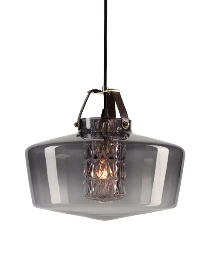 Conical Pendant Light - Gold, Leather & Glass