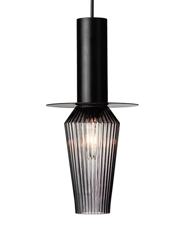 Pendant Light with Rippled Glass - Black, Metal