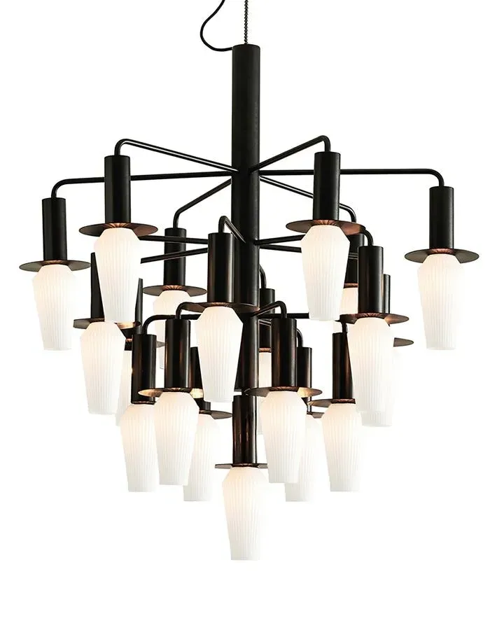 Small Chandelier with Rippled Glass - Black, Metal