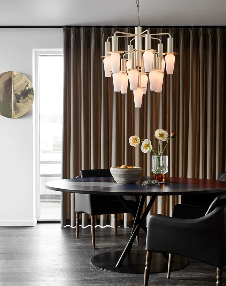 Small Chandelier with Rippled Glass - Black, Metal