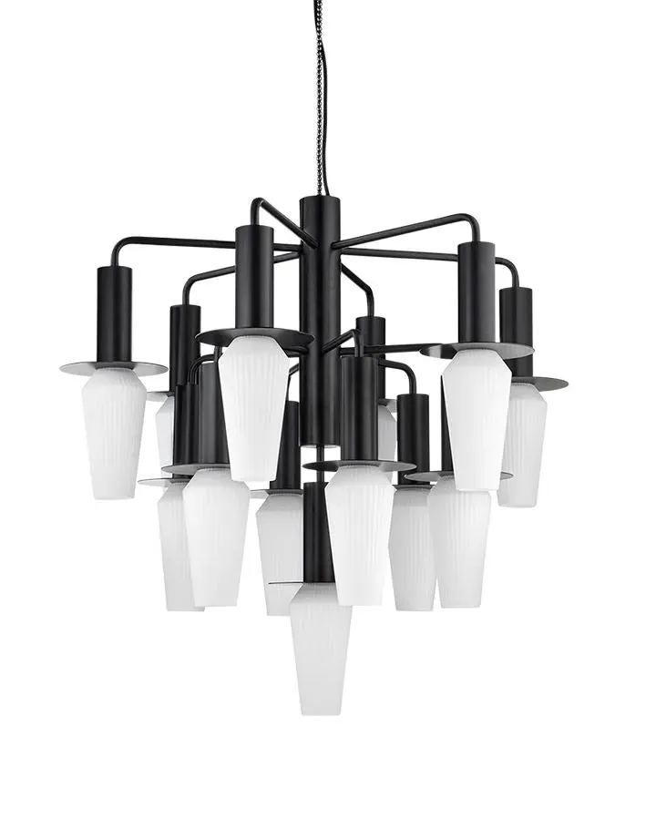 Small Chandelier with Rippled Glass - Black, Metal image