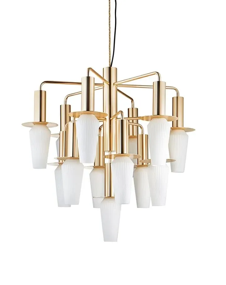 Small Chandelier with Rippled Glass - Gold, Metal