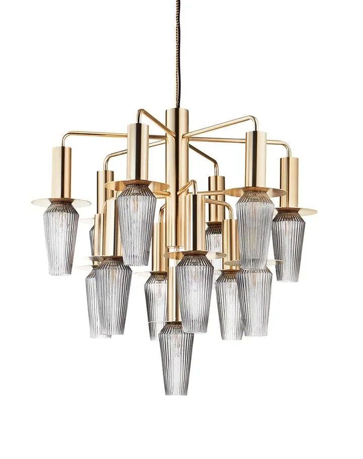 Small Chandelier with Rippled Glass - Gold, Metal