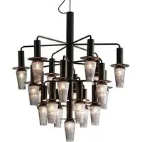 Standard Chandelier with Rippled Glass - Black, Metal