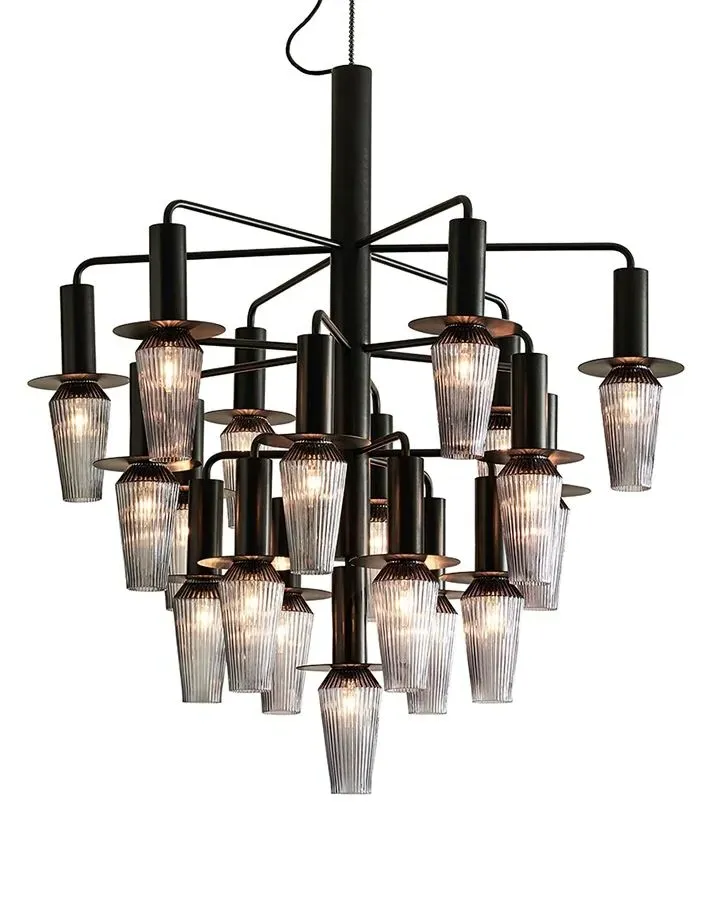 Standard Chandelier with Rippled Glass - Black, Metal