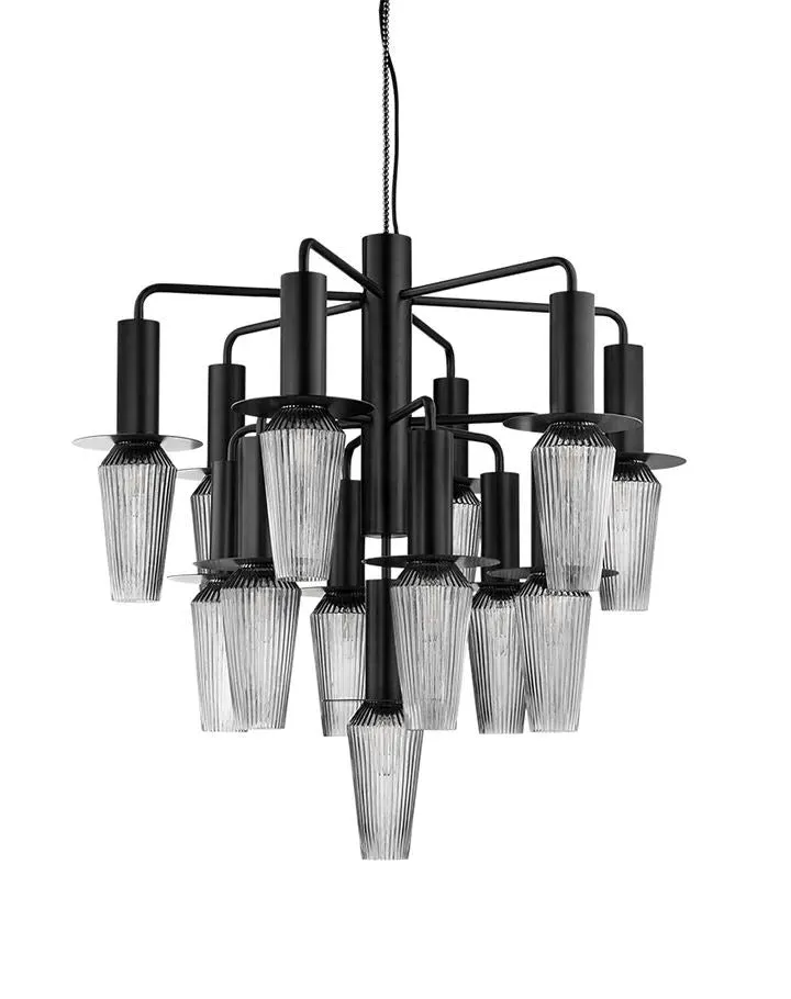 Standard Chandelier with Rippled Glass - Gold, Metal