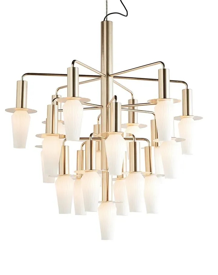 Standard Chandelier with Rippled Glass - Gold, Metal