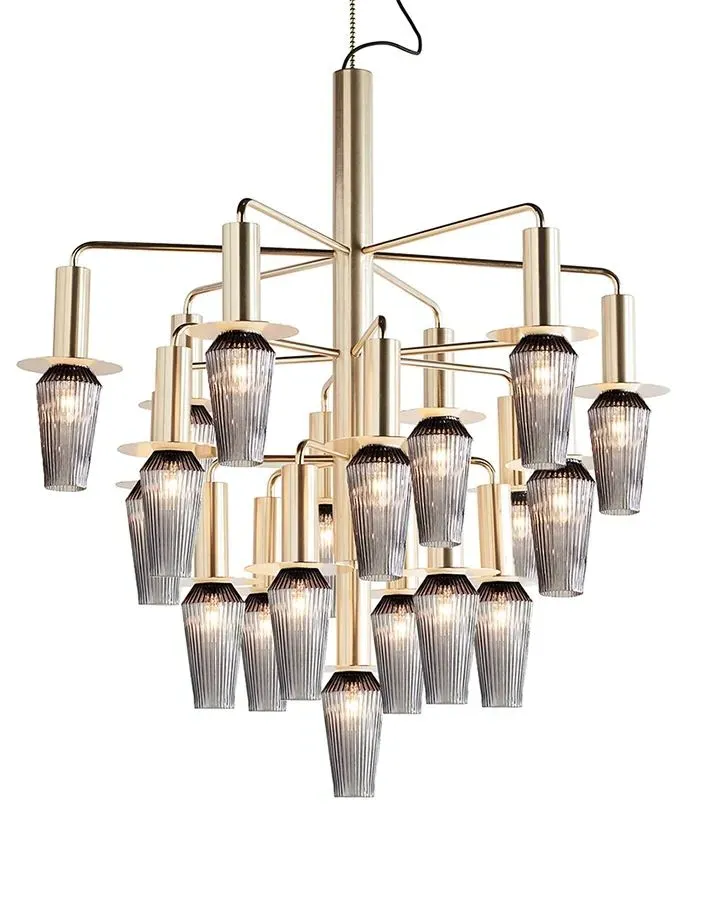 Standard Chandelier with Rippled Glass - Gold, Metal