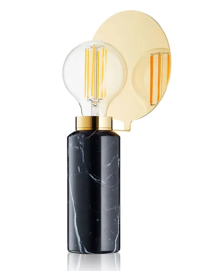 Table Lamp with Brass Shade - Black, Marble image