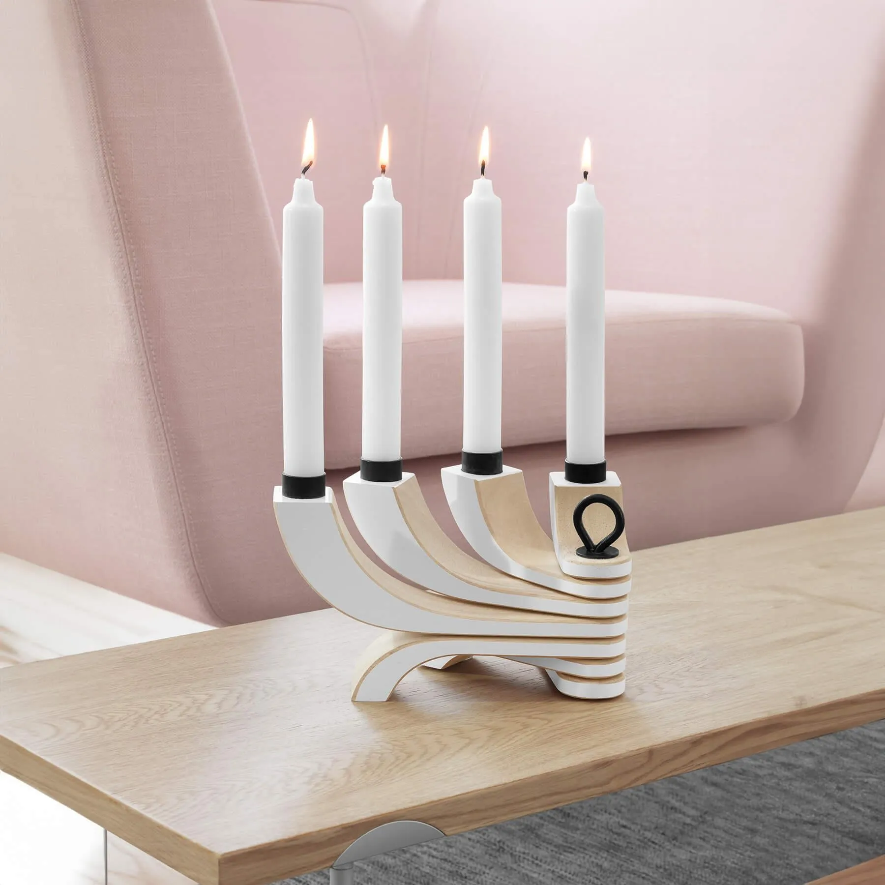 4-Arm Candlestick Holder - Black, Wood