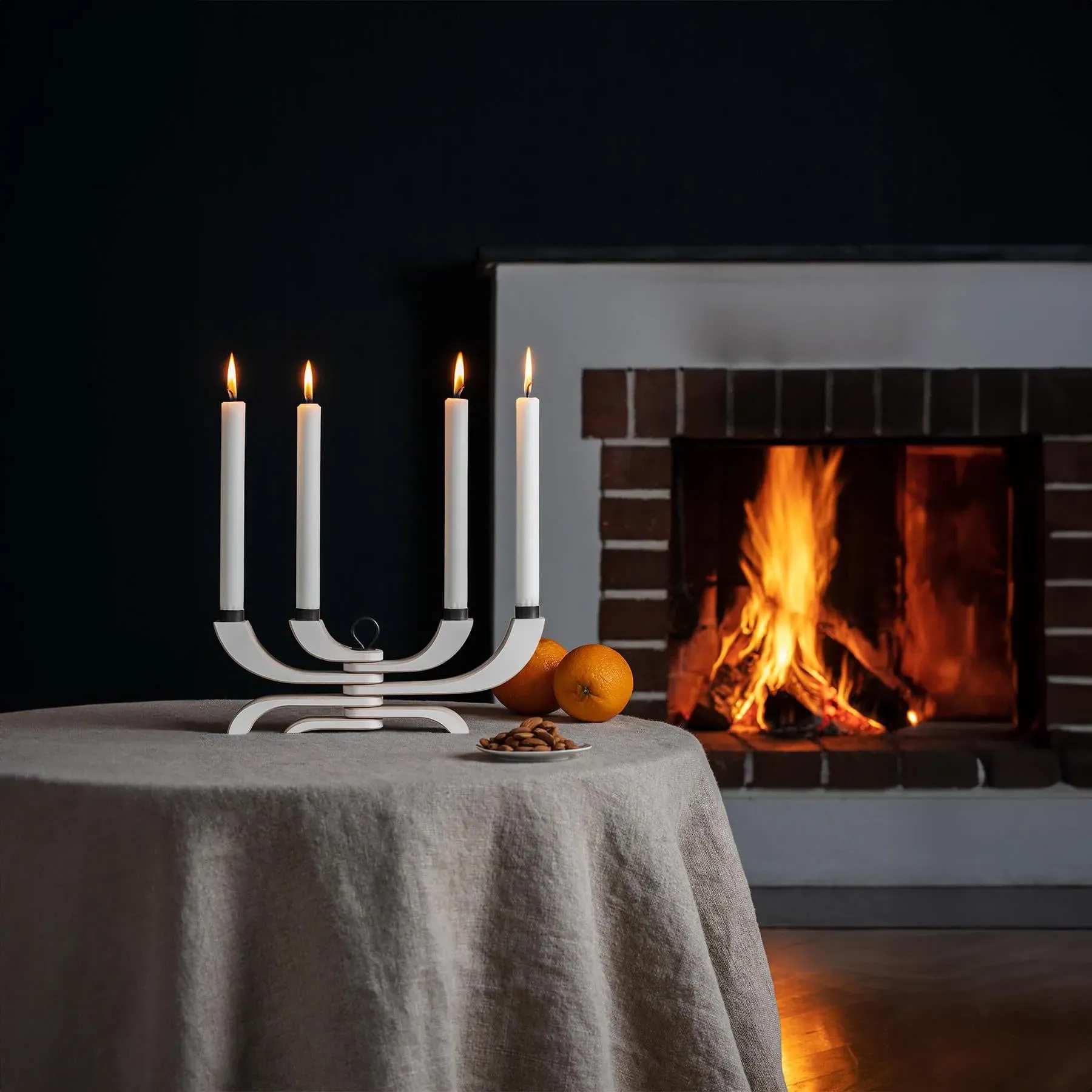 4-Arm Candlestick Holder - White, Wood