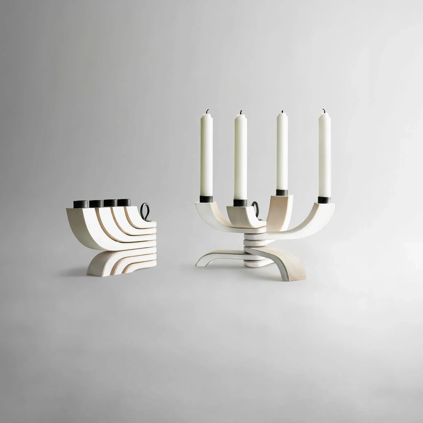 4-Arm Candlestick Holder - White, Wood