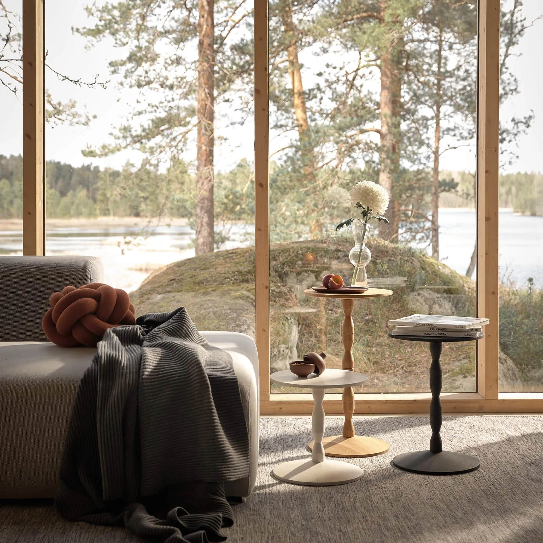 Adjustable Pedestal Table - White, Oak