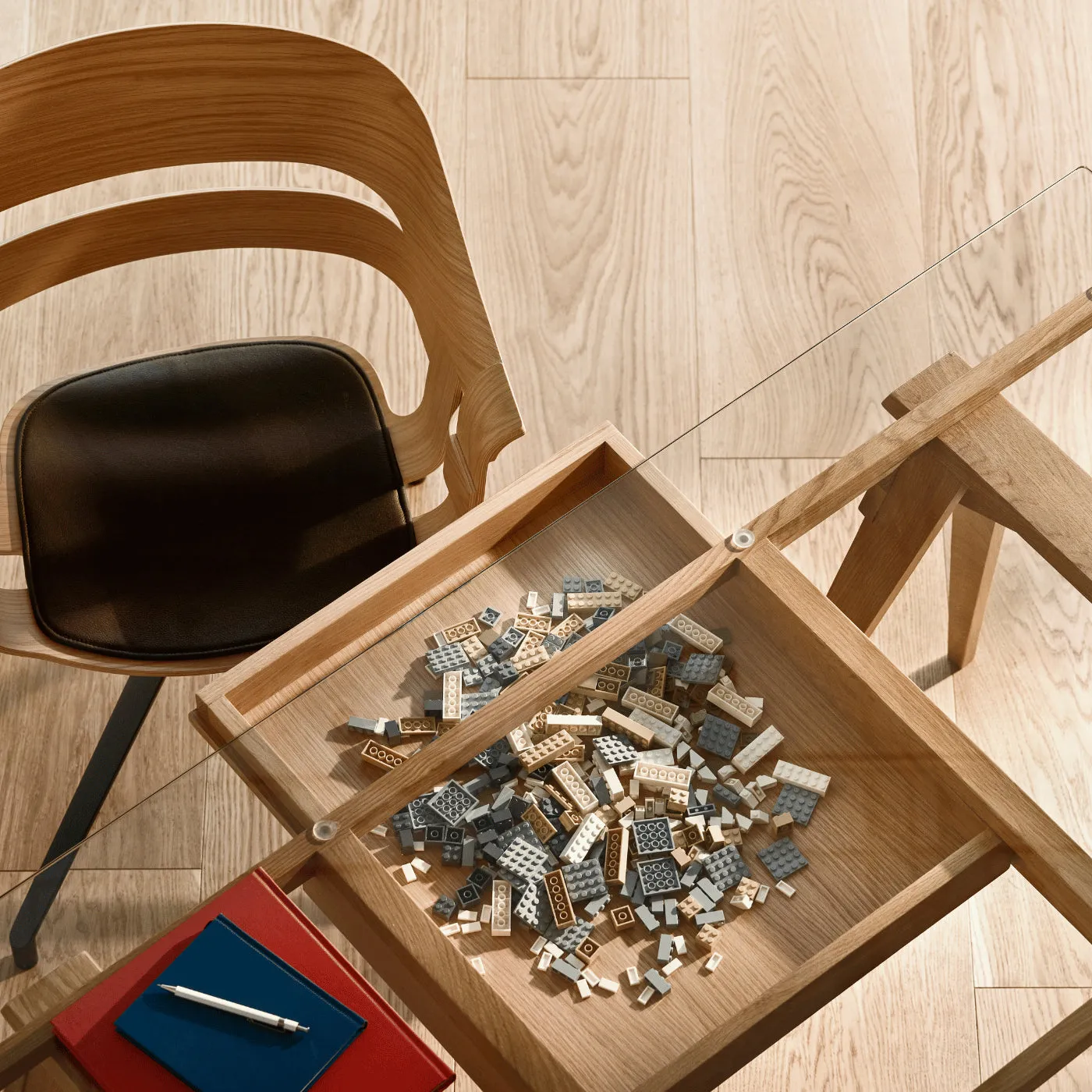 Arco Desk with Glass Top - Black, Wood