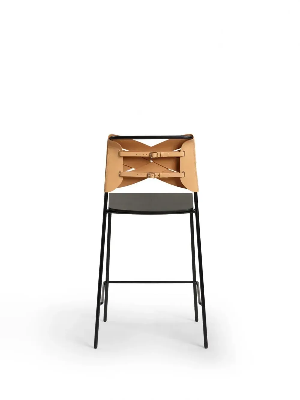Breakfast Bar Stool with Leather Seat - Black