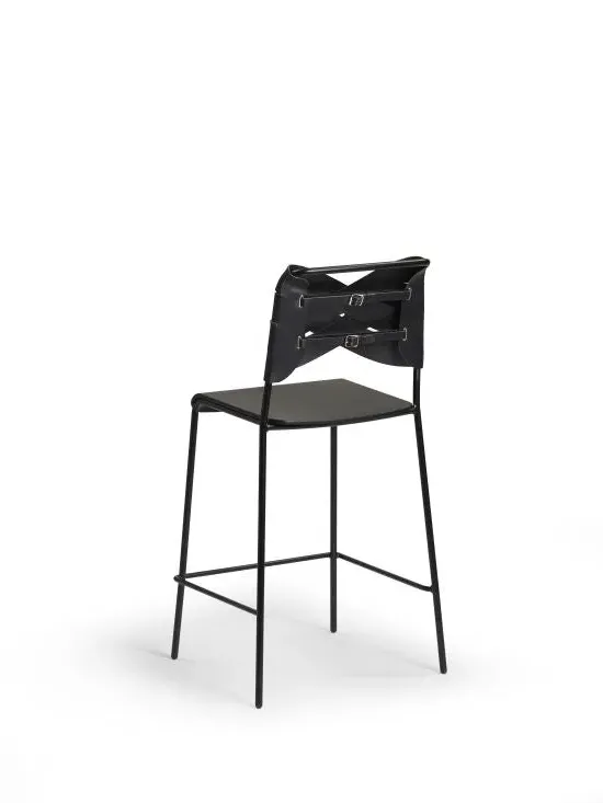 Breakfast Bar Stool with Leather Seat - Black