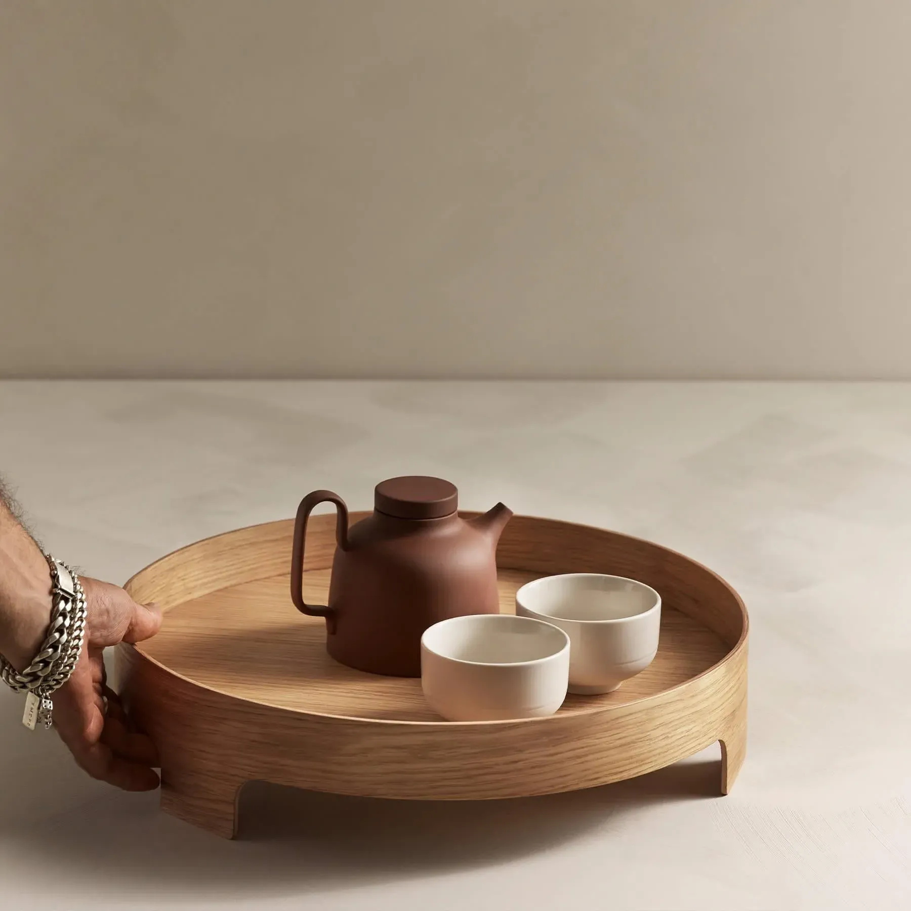 Bridge Tray with Slotted Rim - Oak Plywood