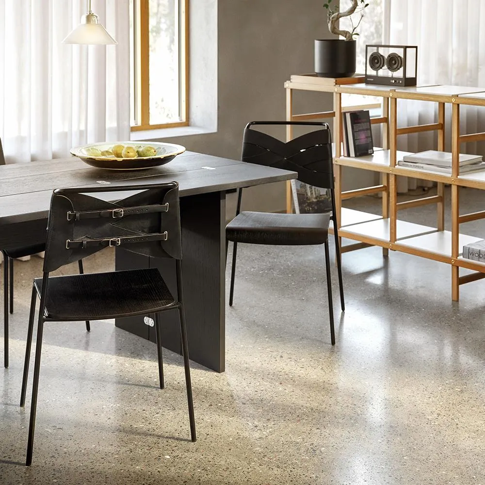 Dining Chair with Leather Seat - Cognac, Oak