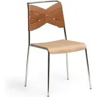 Dining Chair with Leather Seat - Cognac, Oak