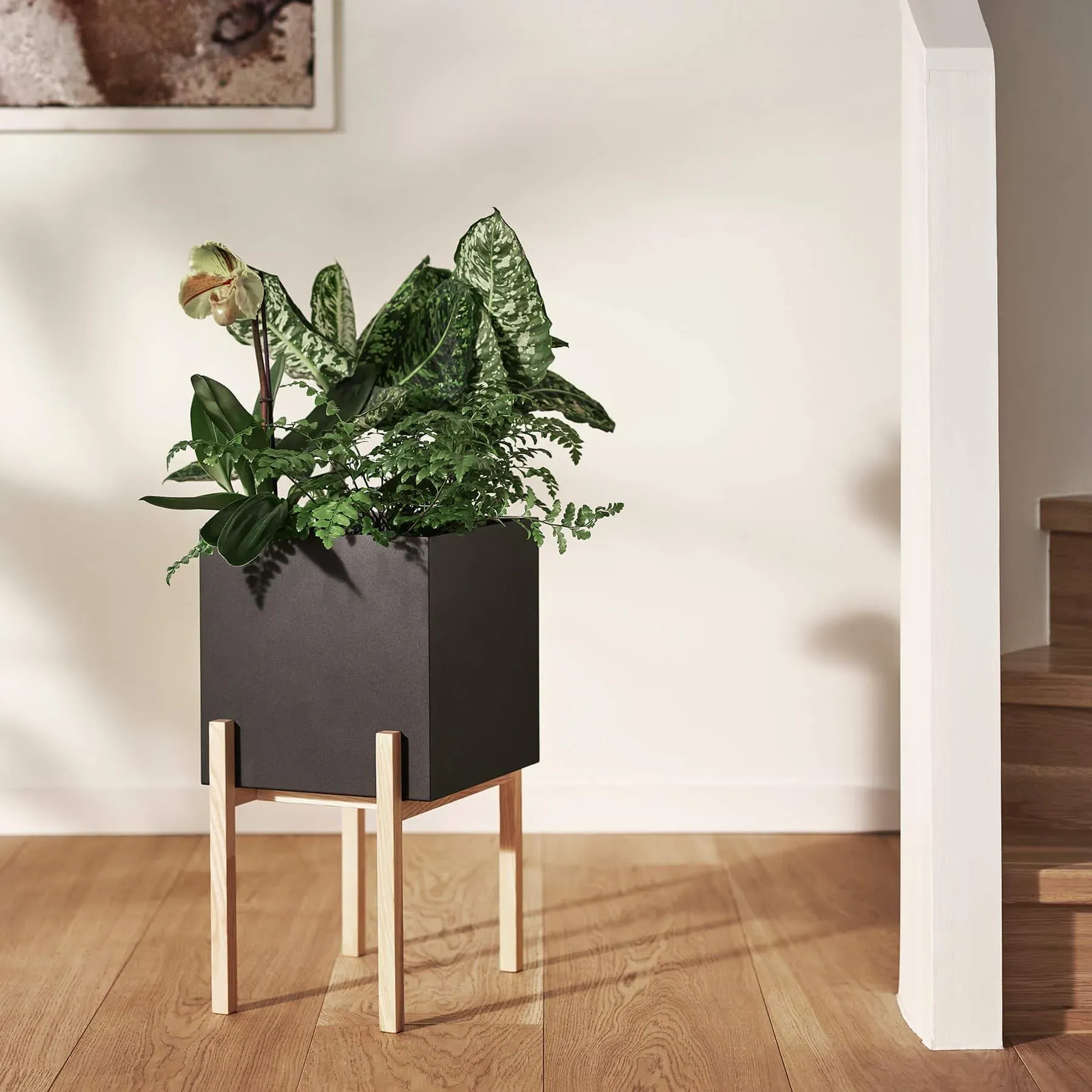 Pedestal Planter - Wood, Metal