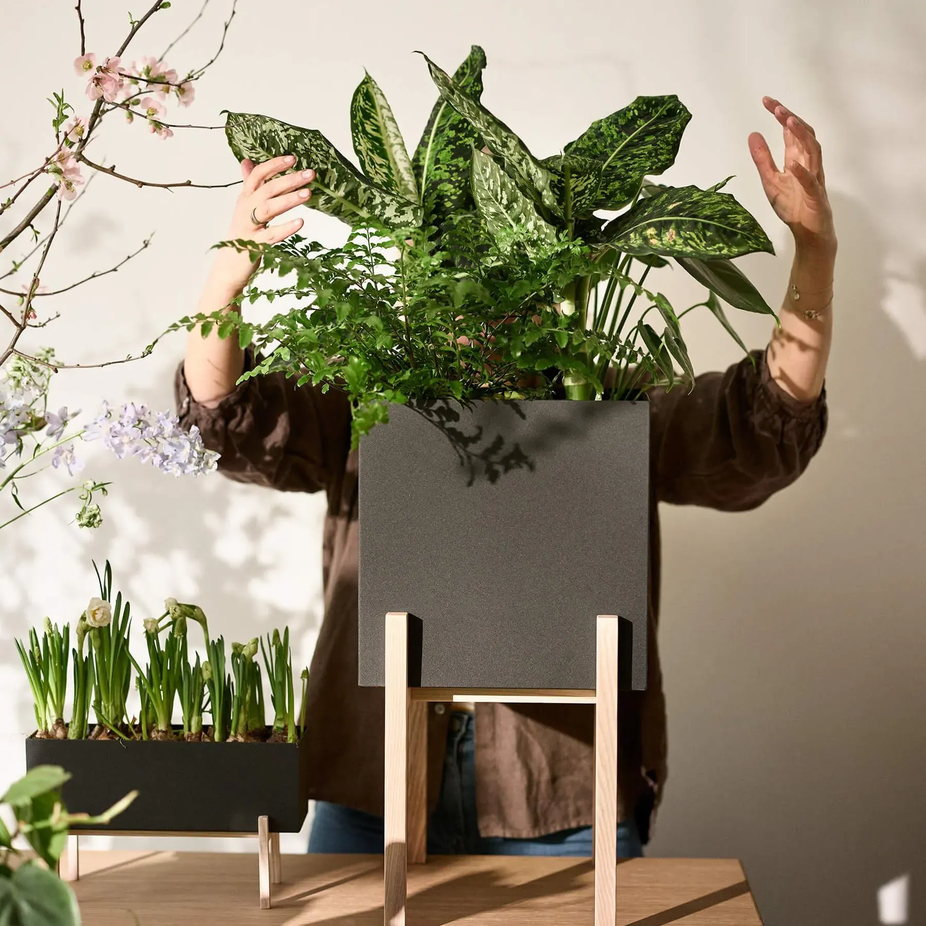 Pedestal Planter - Wood, Metal