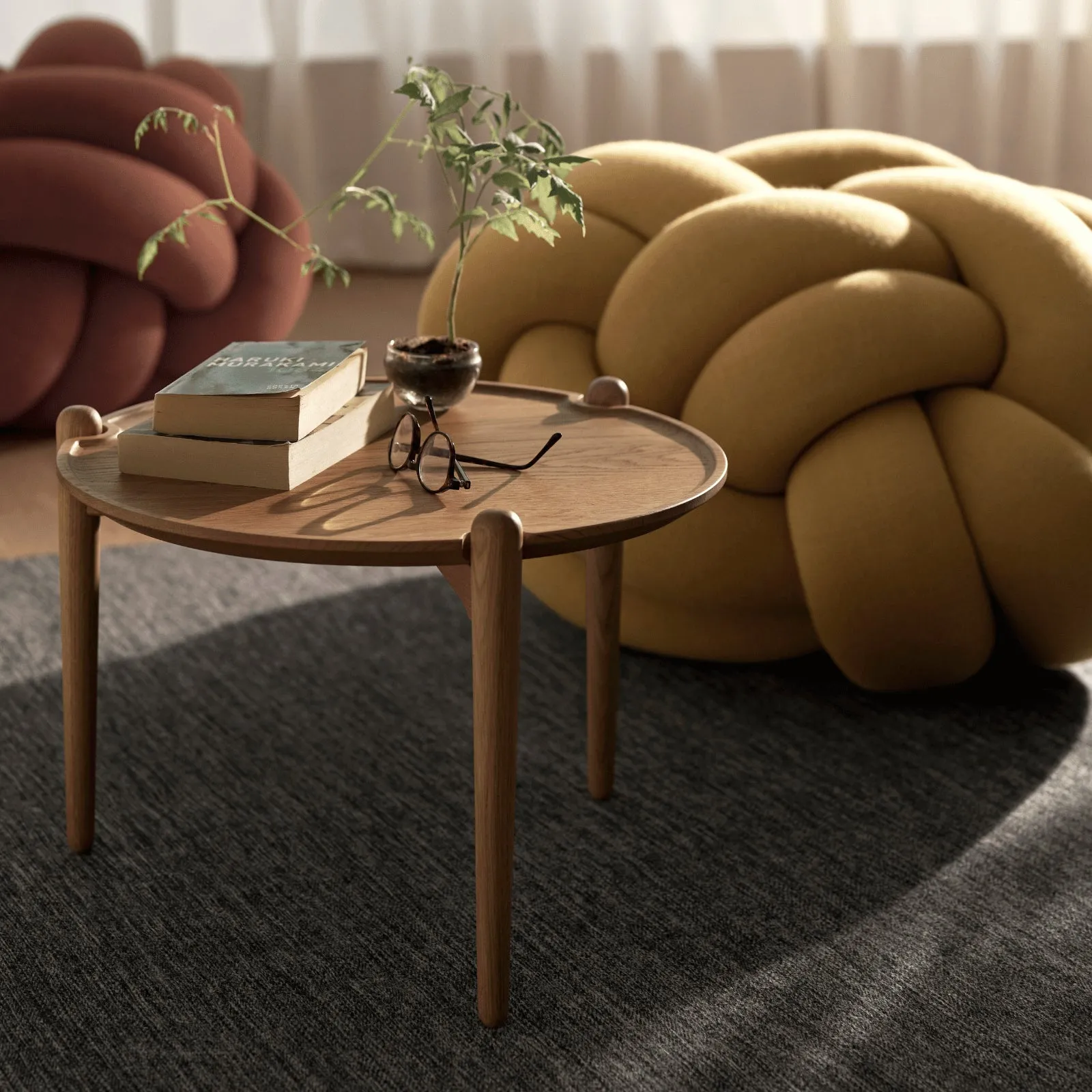 Small Round Side Table - Black, Oak