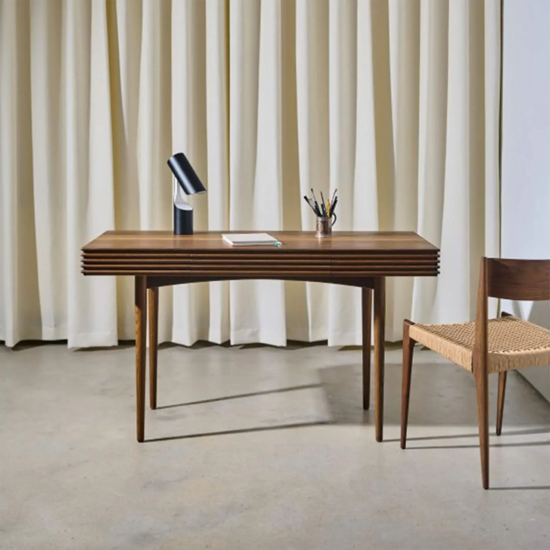 Groove Desk with Cable Routing - Smoked Oak