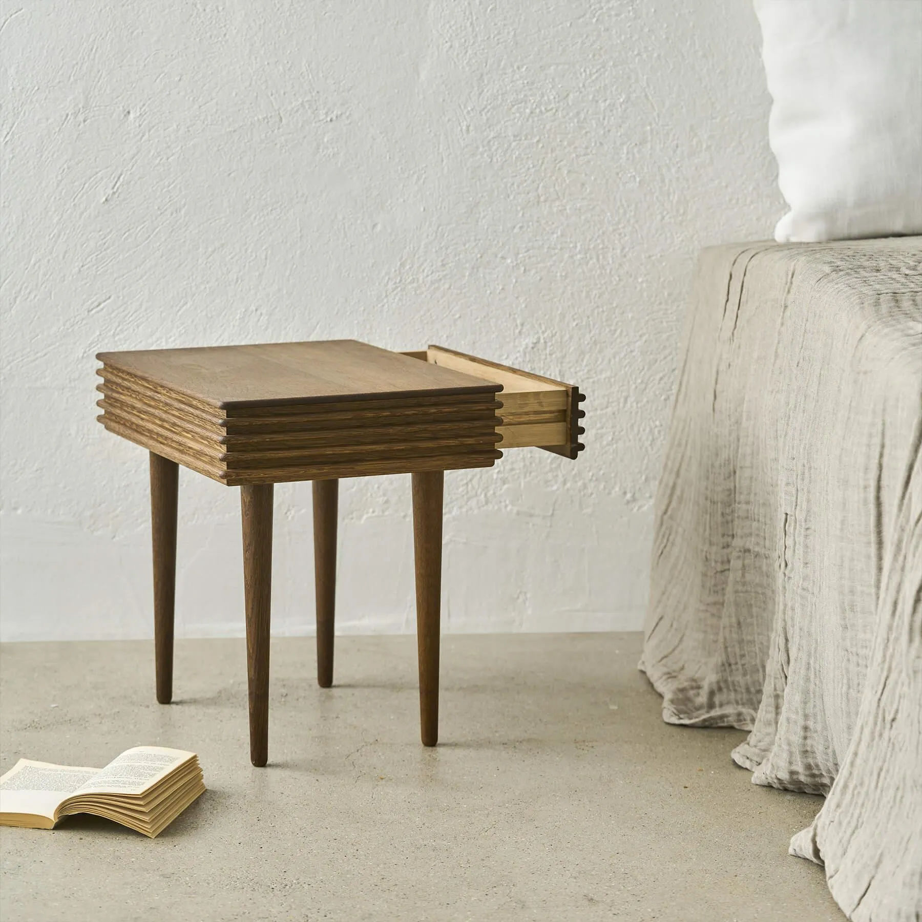 Groove Night Table with Drawer - Oiled Oak