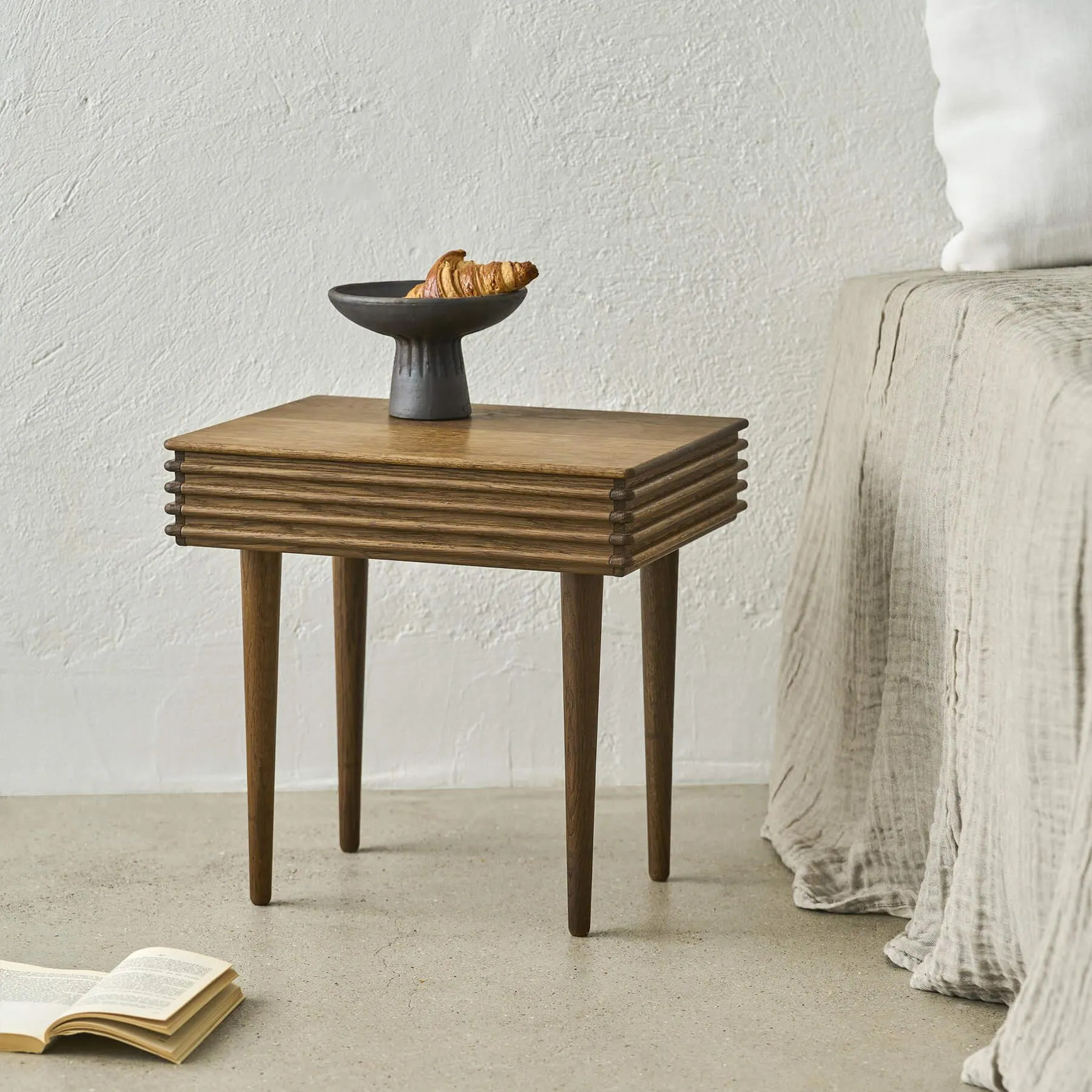 Groove Night Table with Drawer - Walnut