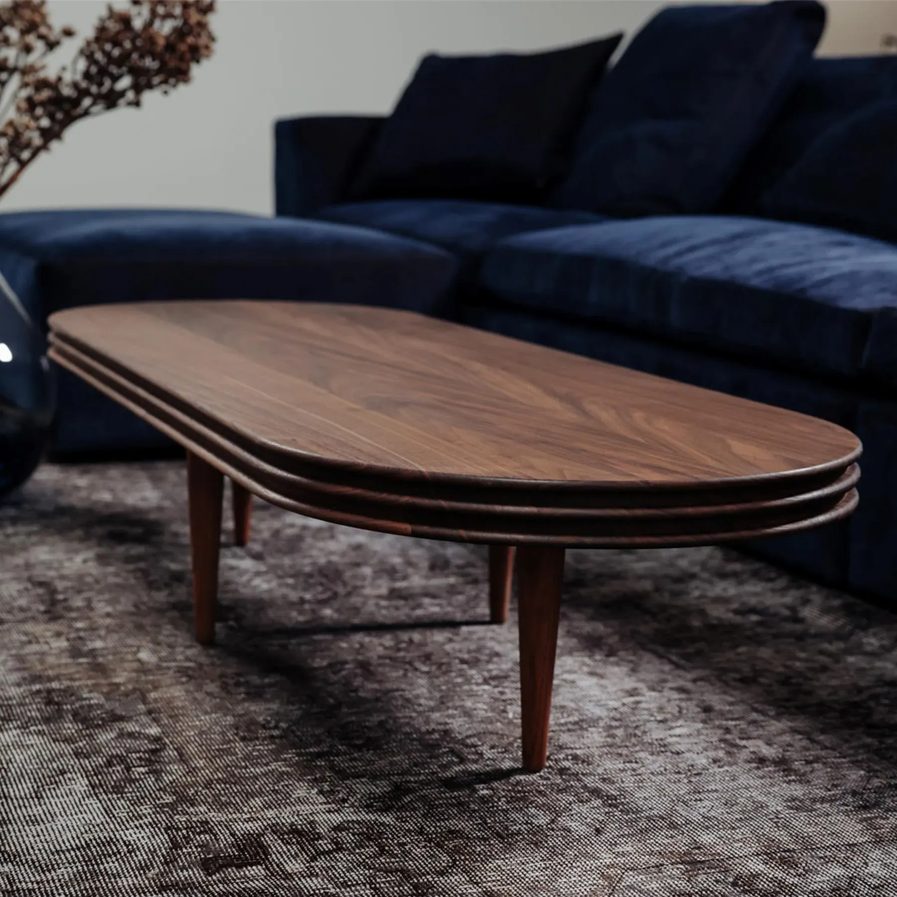 Oval Coffee Table with Grooves - Oak