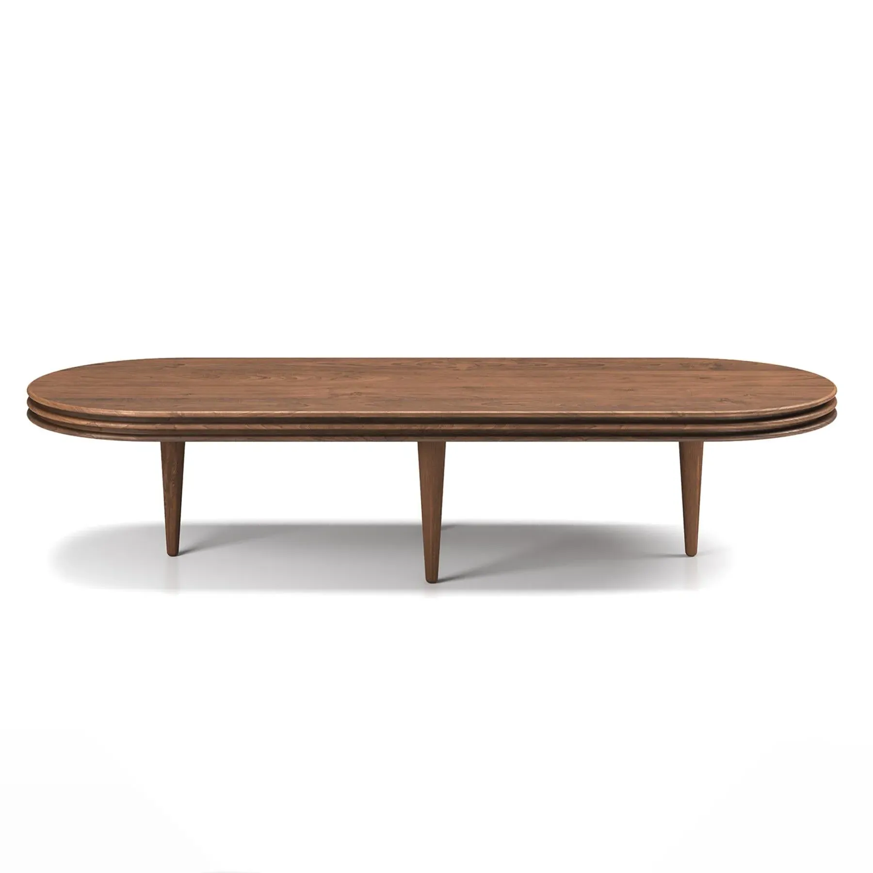 Oval Coffee Table with Grooves - Smoked Oak