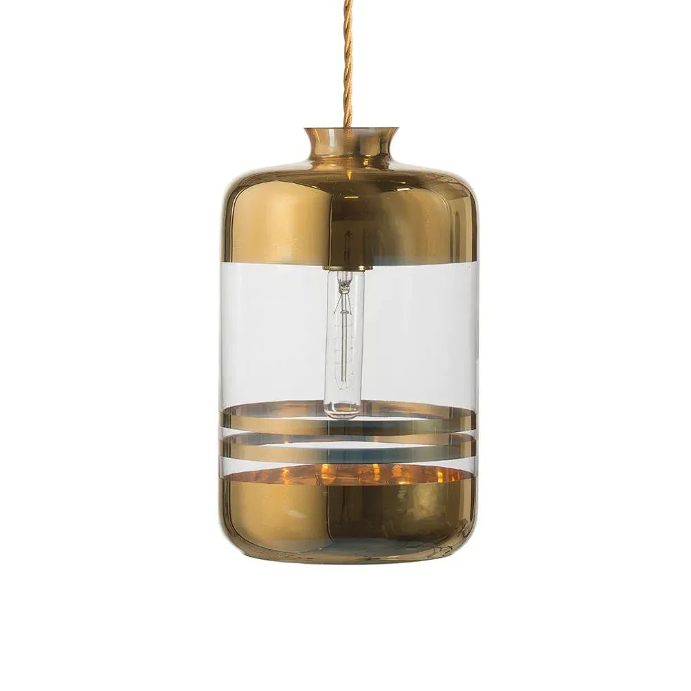 Cylindrical Pendant Light Striped - Gold, Glass
