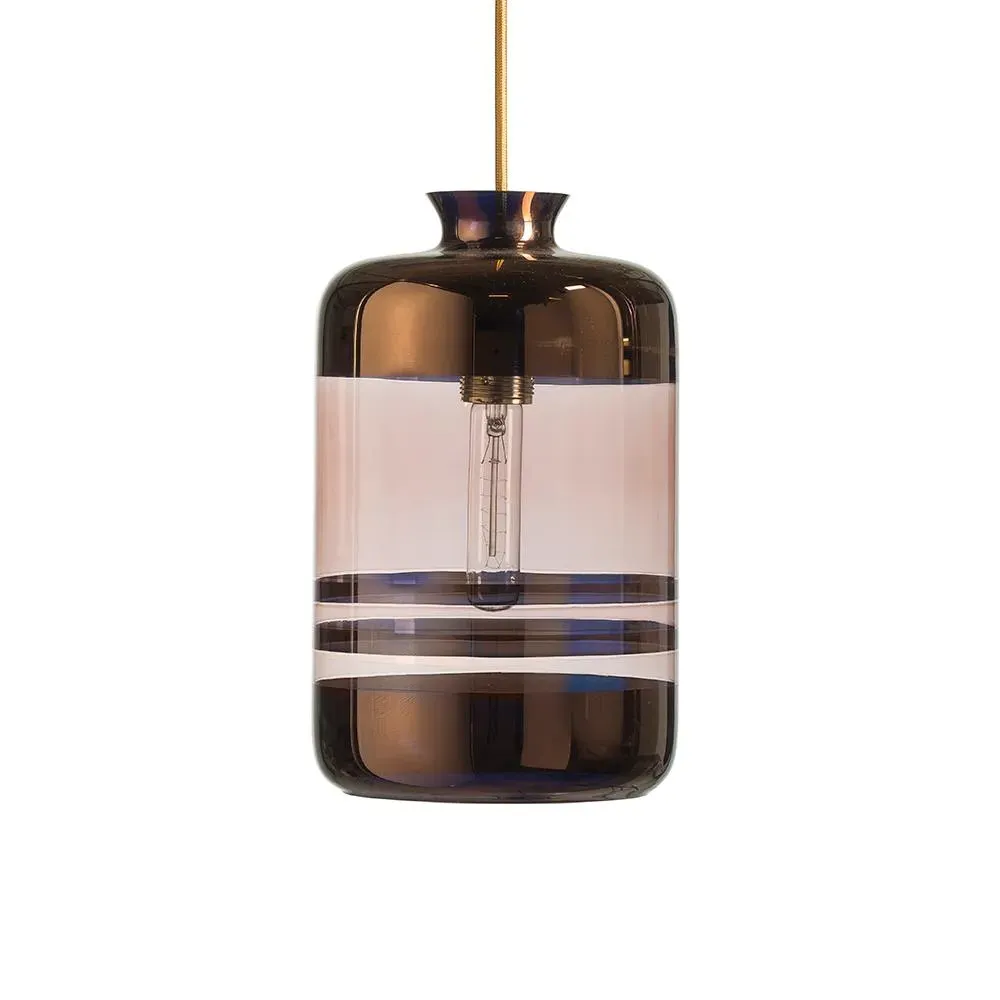 Cylindrical Pendant Light Striped - Grey, Glass