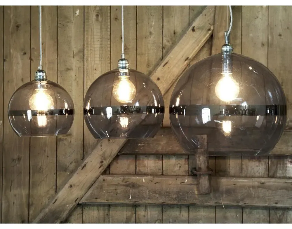 Large Pendant Light with Stripes - Platinum, Glass