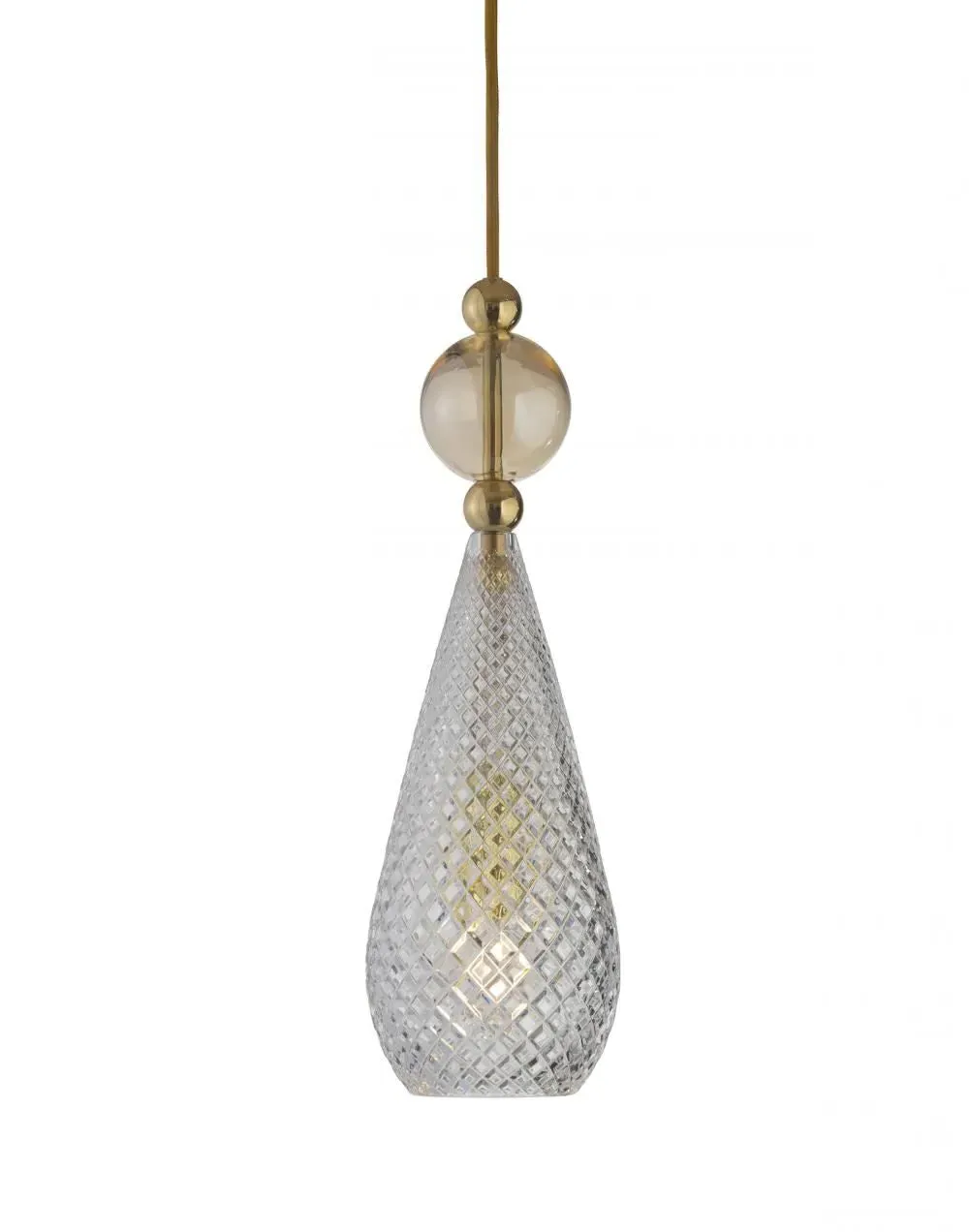 Pendant Light with Crystal Drop - Gold, Glass