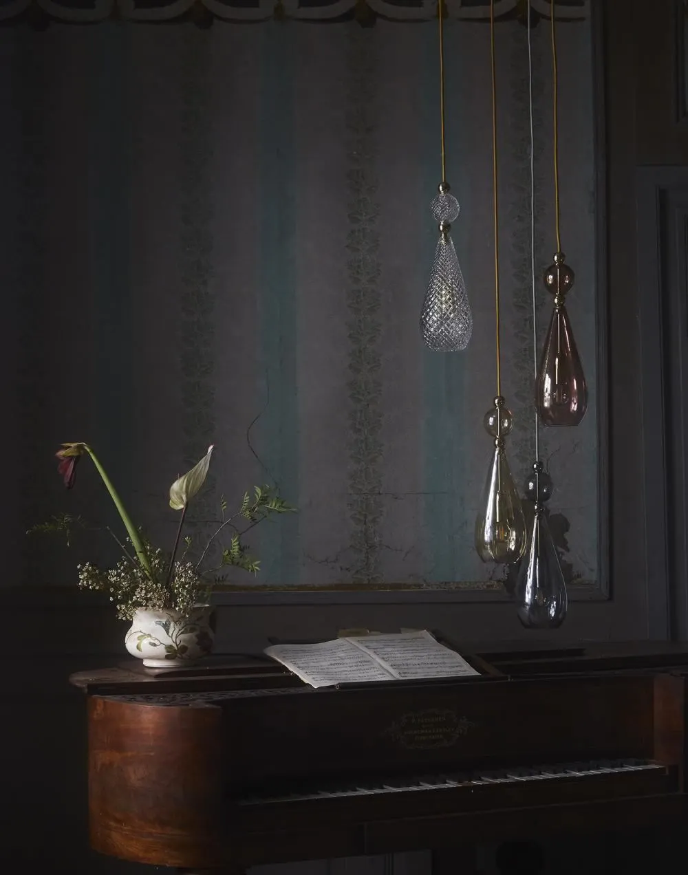 Pendant Light with Crystal Drop - Silver, Glass