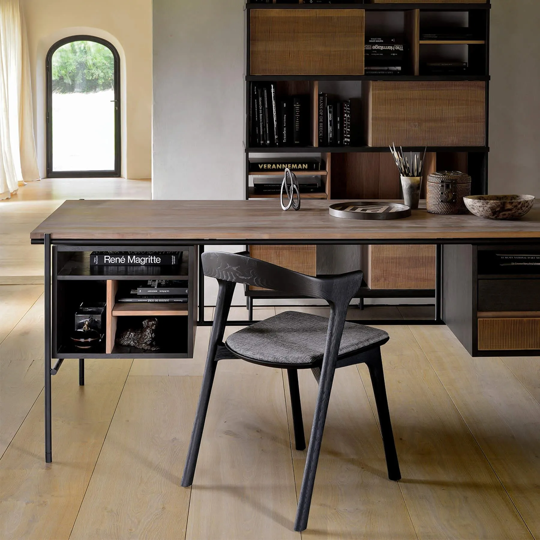 2-Drawer Desk with Metal Legs - Teak