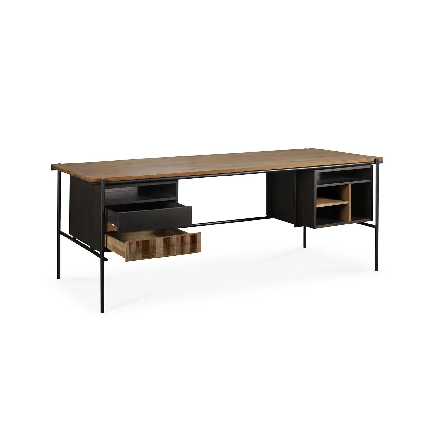 2-Drawer Desk with Metal Legs - Teak