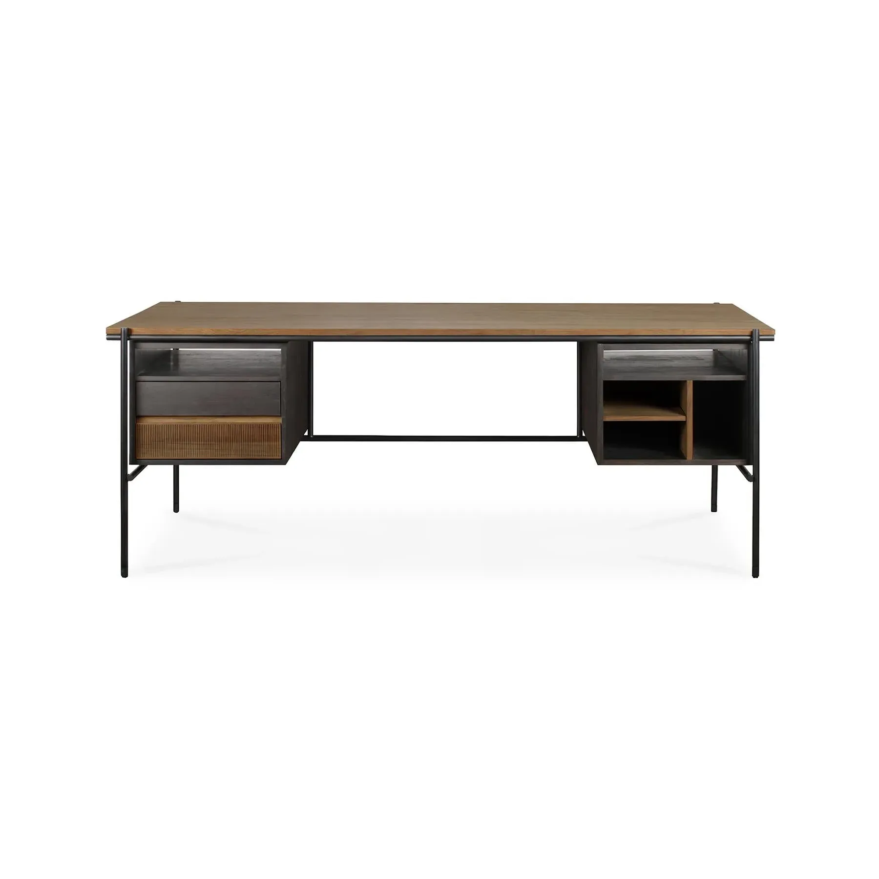 2-Drawer Desk with Metal Legs - Teak image