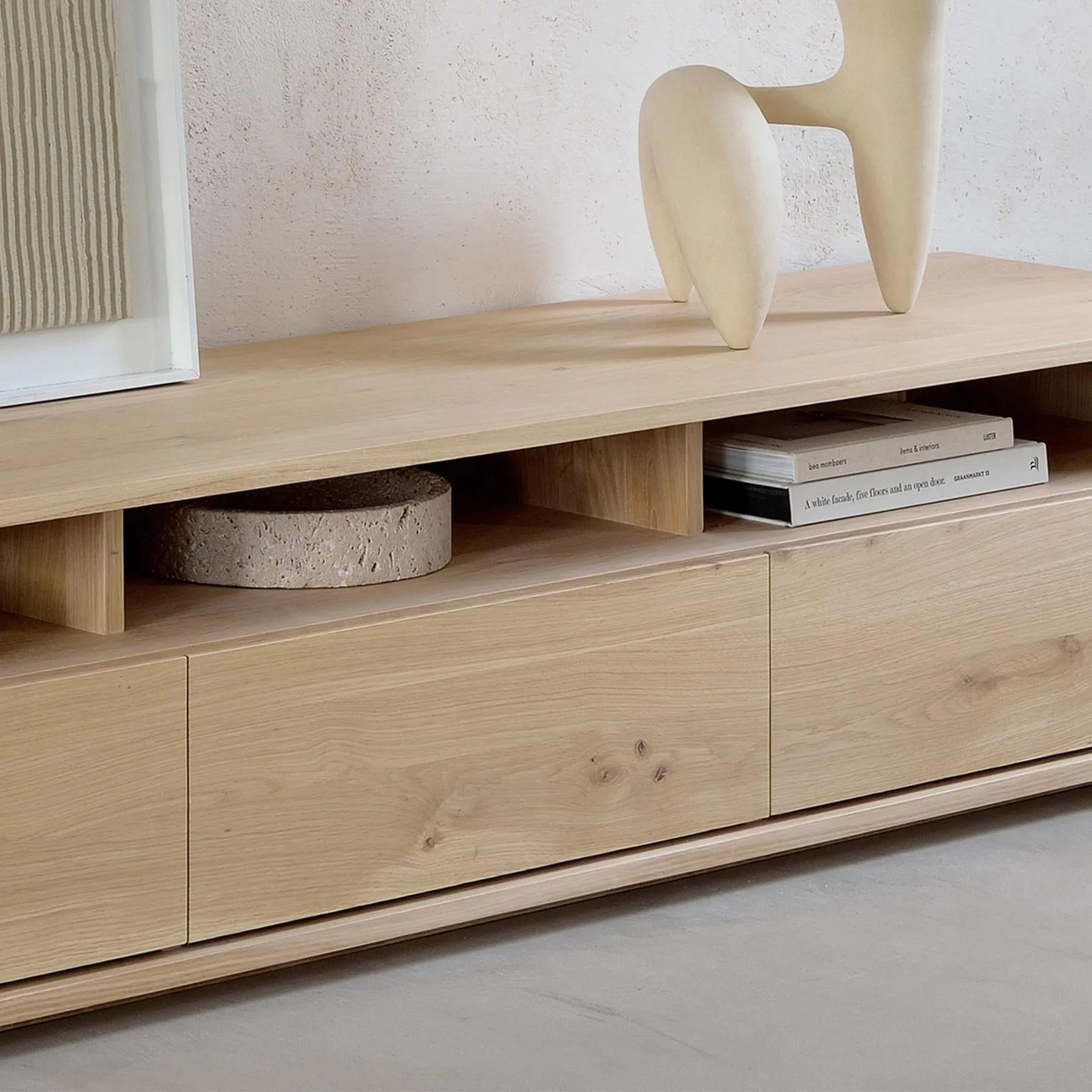 2-Drawer TV Cabinet with Shelves - Oak Wood