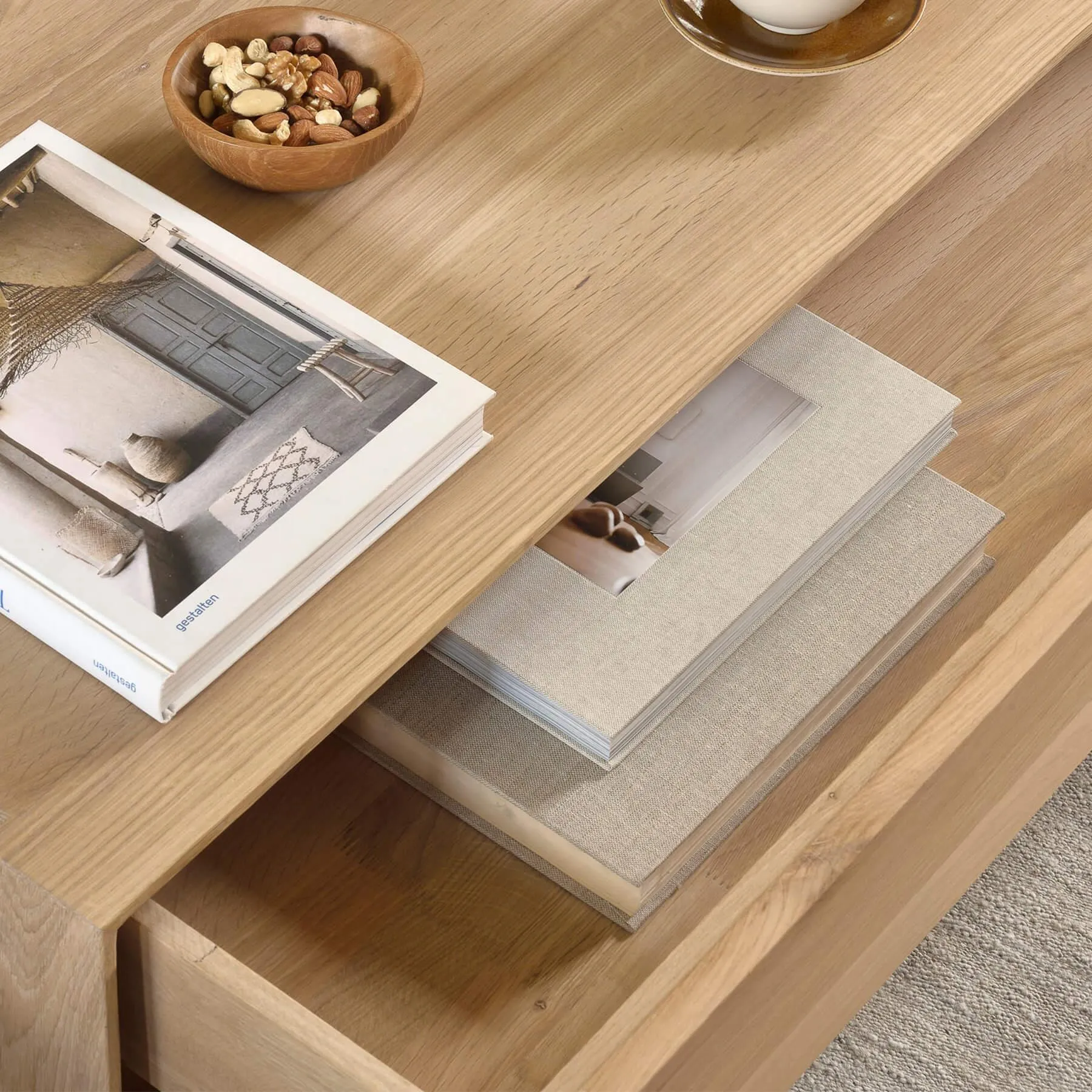 Coffee Table with Drawer - Oak, Solid Wood