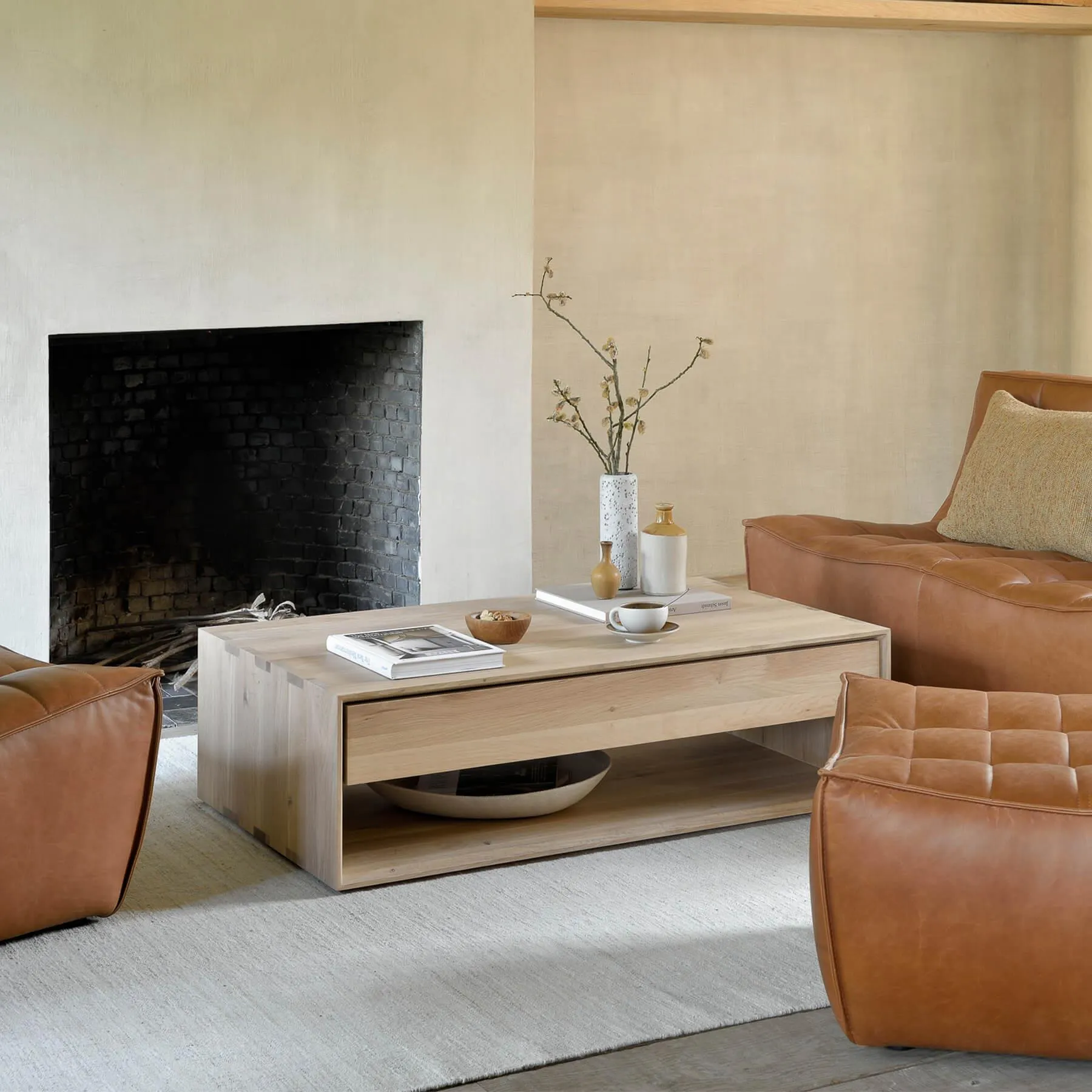 Coffee Table with Drawer - Oak, Solid Wood