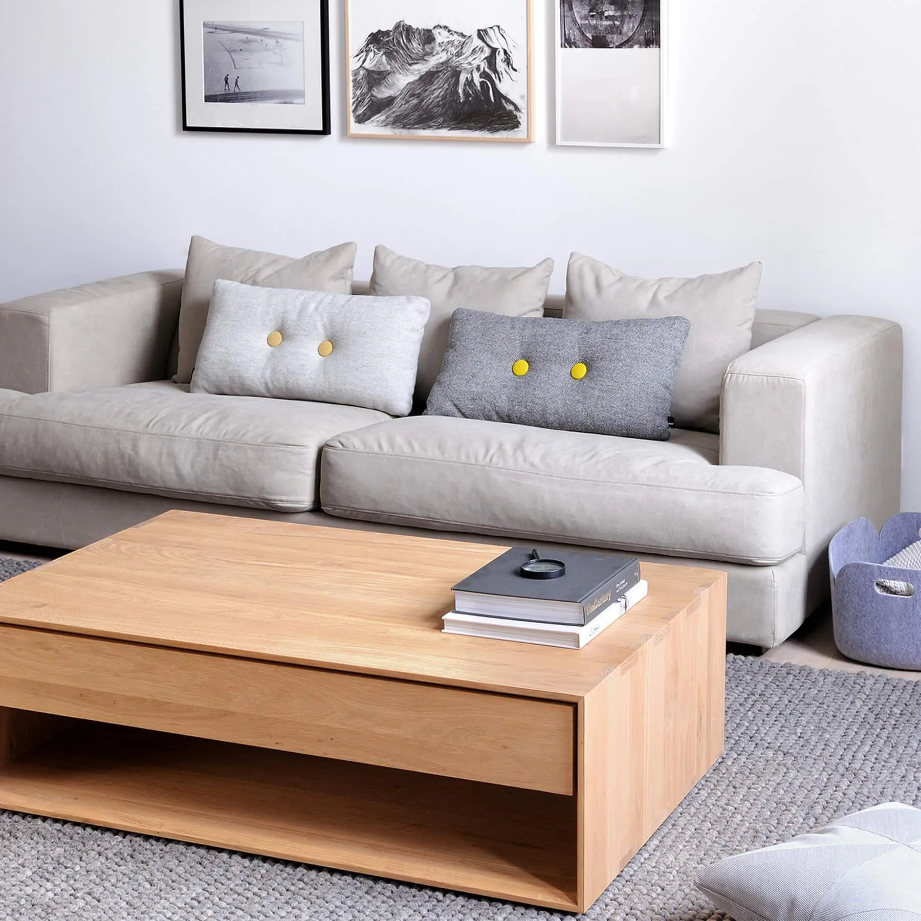 Coffee Table with Drawer - Oak, Solid Wood