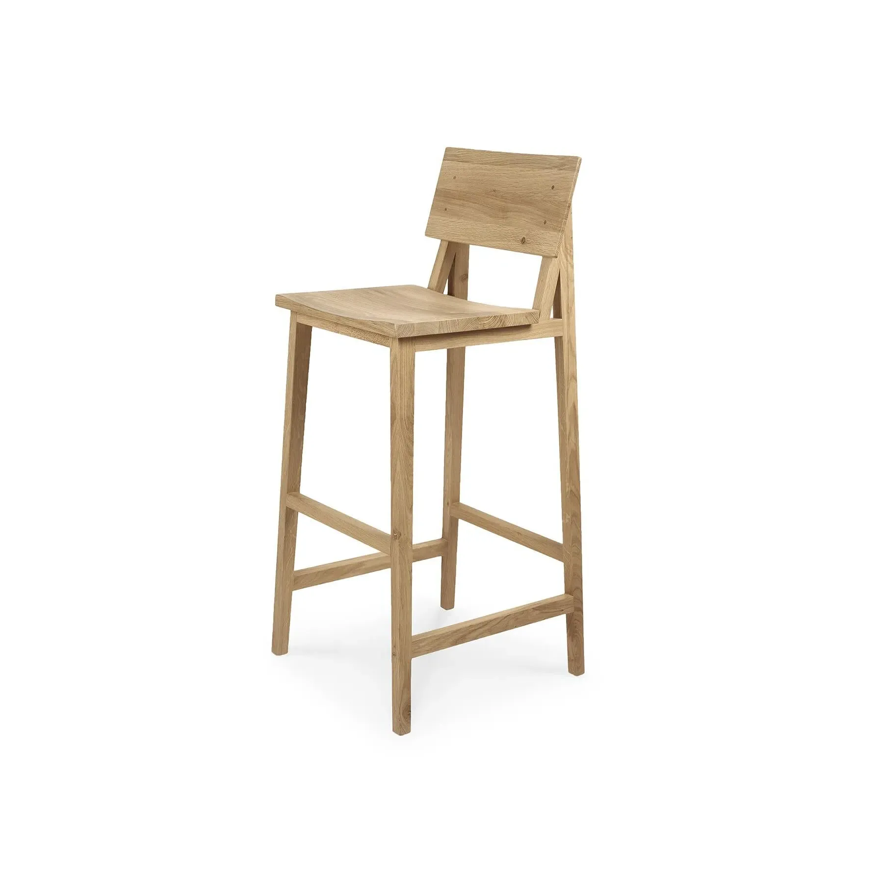 Counter Stool with Back - Oak, Solid Wood