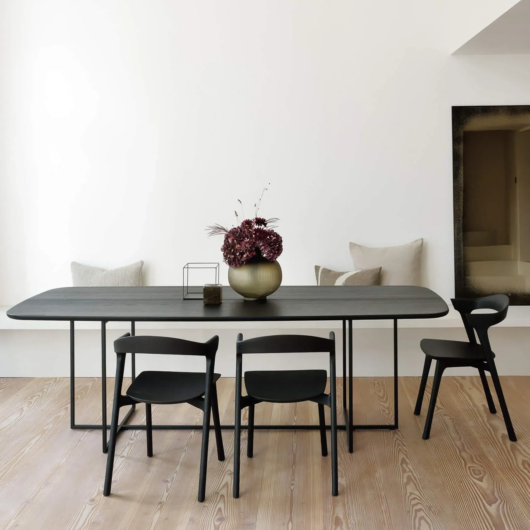 Dining Chair with Leather Seat - Black, Oak