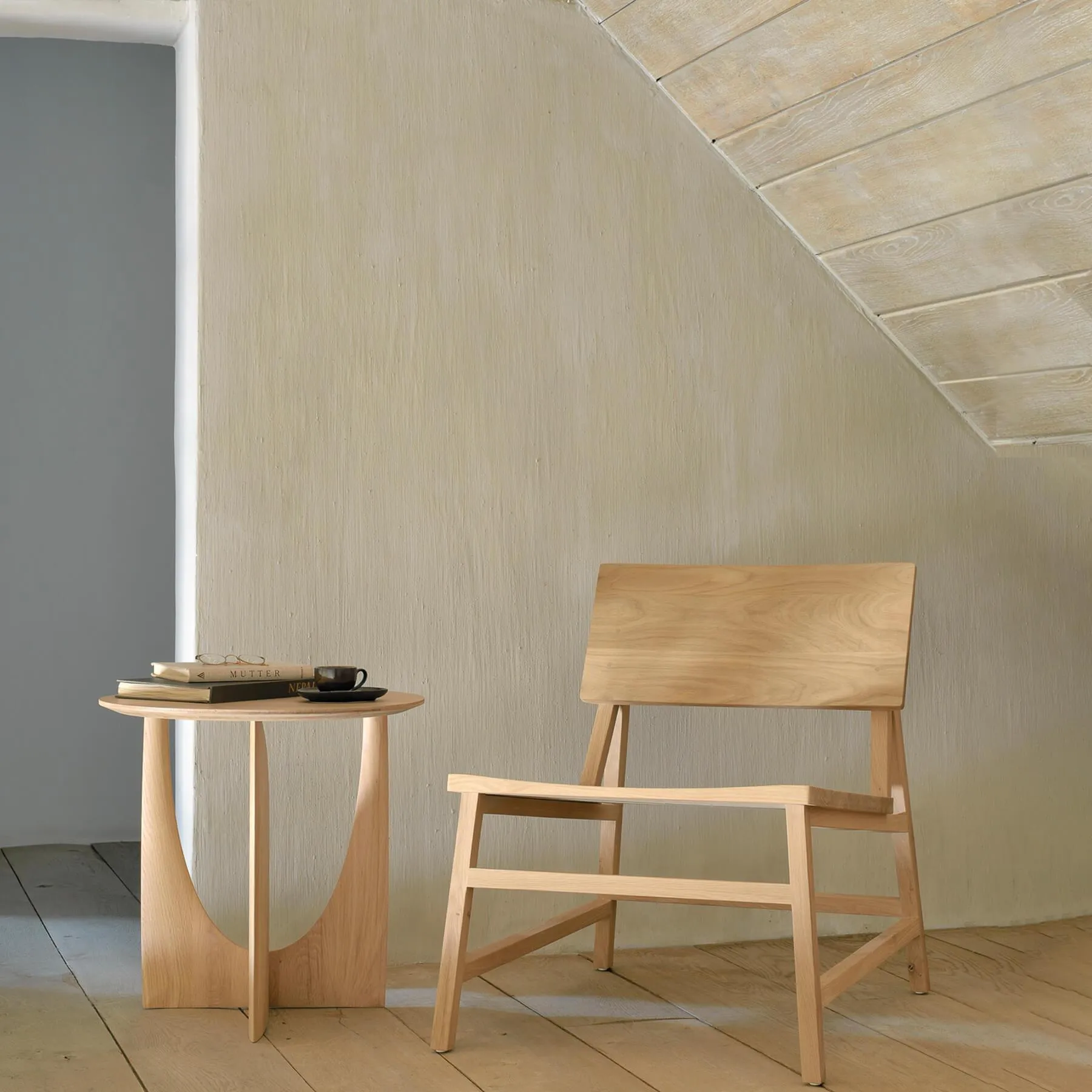 Geometric Side Table - Teak Brown, Solid Wood