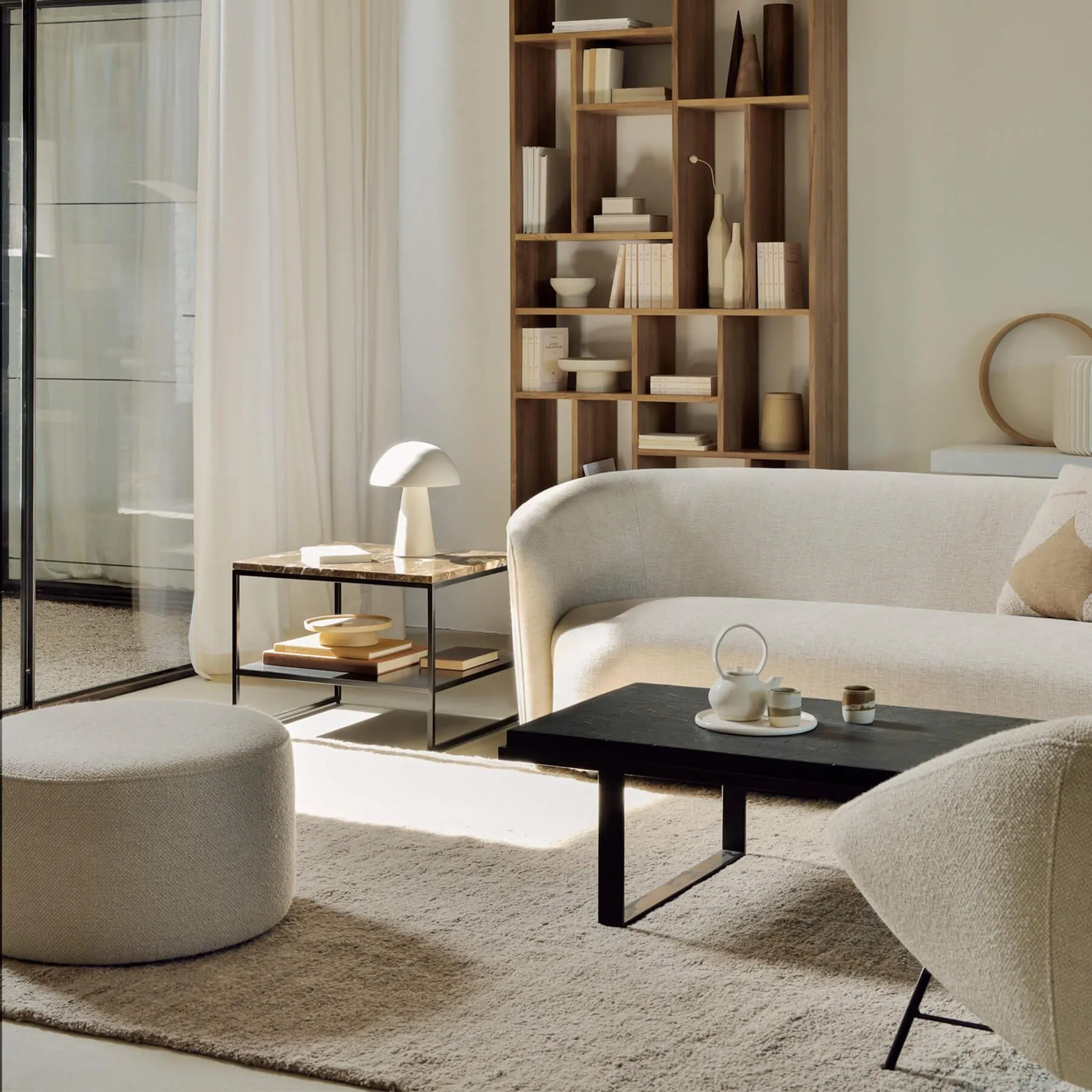 Low Pouf Ottoman - Copper, Italian Fabric